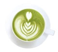 Top view of hot matcha green tea latte art foam isolated on white background, path Royalty Free Stock Photo