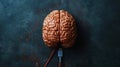 Top view of human brain model with USB cable, on black background. Turn on your brain. Creative ideas. Generative AI Royalty Free Stock Photo