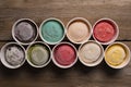Top view of Ice cream flavors in cup and topping Royalty Free Stock Photo