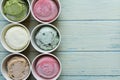 Ice cream flavors in cup on background Royalty Free Stock Photo