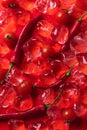 top view of ice cubes, cherry tomatoes and chili peppers Royalty Free Stock Photo