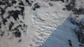 Top view of the ice texture background. Clip. Aerial view of natural winter landscape of the frozen water of the lake or Royalty Free Stock Photo