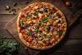 A Vegetarian Pizza on a Rustic Wooden Setting Royalty Free Stock Photo