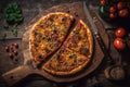 A Vegetarian Pizza on a Rustic Wooden Setting Royalty Free Stock Photo