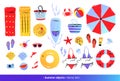 Top view illustrations set with summer accessories