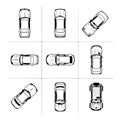 Top view illustrations of various car models Royalty Free Stock Photo