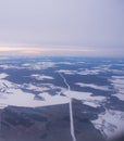 Top view of ilyuminatora aircraft on the ground Winter road, su Royalty Free Stock Photo