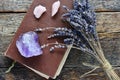 Amethyst and Rose Quartz Crystals with Dried Lavender Flowers