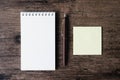 Top view image of blank notebook ,empty sticky note paper and pe Royalty Free Stock Photo