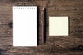 Top view image of blank notebook ,empty sticky note paper and pe Royalty Free Stock Photo