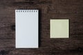 Top view image of blank notebook and empty sticky note paper on Royalty Free Stock Photo