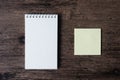 Top view image of blank notebook and empty sticky note paper on Royalty Free Stock Photo
