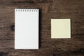 Top view image of blank notebook and empty sticky note paper on Royalty Free Stock Photo