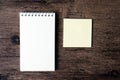 Top view image of blank notebook and empty sticky note paper on Royalty Free Stock Photo