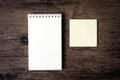 Top view image of blank notebook and empty sticky note paper on Royalty Free Stock Photo