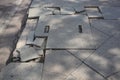 Top view image, broken concrete floor, weathered, broken road