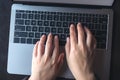 Top view image of business woman`s hands typing on laptop Royalty Free Stock Photo