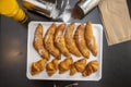 Top view image of butter croissants of various sizes