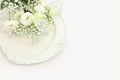 Top view image of delicate beautiful white flowers background