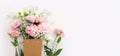 Top view image of delicate beautiful white and pink flowers background