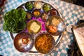 Top view image of Korean side dishes full course on a table