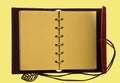 Top view image of open notebook with blank pages isolated on a yellow background, ready for adding text Royalty Free Stock Photo
