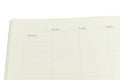 top view image of open planner notebook with blank page, paper on white background Royalty Free Stock Photo