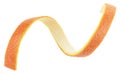 Top view image of orange peel isolated on white background. Orange spiral zest. Beauty health skin concept. Vitamin C