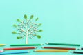Top view image of pencil and tree concept. idea of education, creativity, and growth Royalty Free Stock Photo