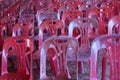 Top view image, red plastic chairs arranged in the meeting room Royalty Free Stock Photo