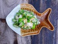 Top view image Stir fried zucchini with eggs Concept Thai food