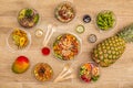 Top view image of transparent plastic bowls with a lot of Norwegian salmon