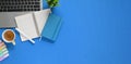 Top view image of working table with accessories putting on it. Royalty Free Stock Photo