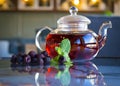 Top view of Indian Masala Chai or traditional beverage with tea, milk and spices Kerala India. Two cups of organic ayurvedic or Royalty Free Stock Photo