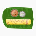 Top View Indian Masala Dosa on Banana Leaf Vector Illustration