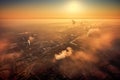 top view industrial air pollution at sunset. Generative AI Royalty Free Stock Photo