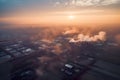 top view industrial air pollution at sunset. Generative AI Royalty Free Stock Photo