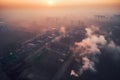 top view industrial air pollution at sunset. Generative AI Royalty Free Stock Photo