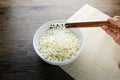 Top view of instant noodle in the glass bowl near the chopsticks Royalty Free Stock Photo