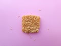 Top view instant noodle on pink background