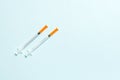Top view of insulin syringes ready for injection on colorful background. Diabetic concept with copy space Royalty Free Stock Photo