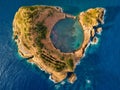 Top view of Islet of Vila Franca do Campo is formed by the crater of an old underwater volcano near San Miguel island, Azores, Por Royalty Free Stock Photo