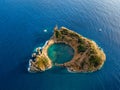 Top view of Islet of Vila Franca do Campo is formed by the crater of an old underwater volcano near San Miguel island, Azores, Por