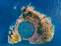 Top view of Islet of Vila Franca do Campo is formed by the crater of an old underwater volcano near San Miguel island, Azores, Por Royalty Free Stock Photo