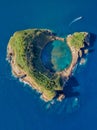 Top view of Islet of Vila Franca do Campo is formed by the crater of an old underwater volcano near San Miguel island, Azores, Por Royalty Free Stock Photo