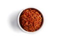 Isolated dried spice saffron in a white bowl Royalty Free Stock Photo