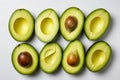 Top view of isolated halves of avocadoes. Generative AI