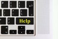 Top view isolated laptop keyboard with yellow `help` text on button, concept design f Royalty Free Stock Photo