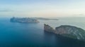 Top view of isolated rocky tropical island with turquoise water and white beach. Aerial view of Phi-Phi Leh island with Maya Bay Royalty Free Stock Photo