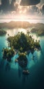 Top view of isolated rocky tropical island with turquoise water and white beach. Floating island Royalty Free Stock Photo